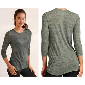 Athleta | Soft Stripe Asana 3/4 Sleeve Top in Jasper Green Lightweight Slub